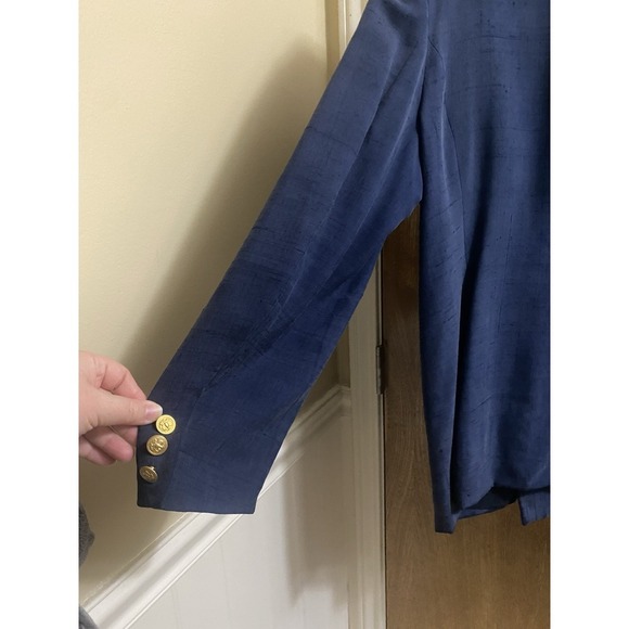 Vintage Silkland 100% Silk Navy Blue Blazer Gold Buttons Oversized Fit Size 14 - Picture 12 of 16
